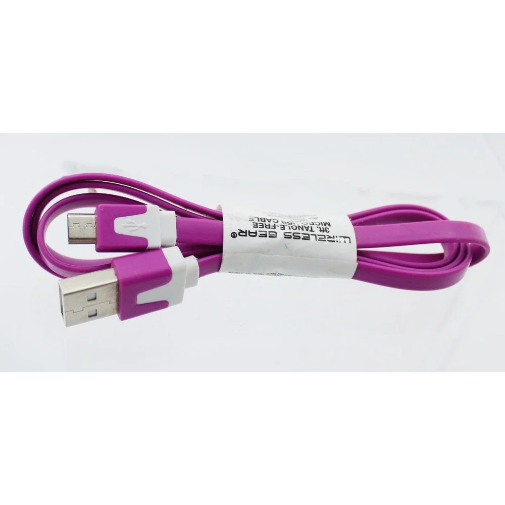 Wireless Gear 3ft Purple Tangle-Free Micro USB Cable Flat Charging Sync Cord